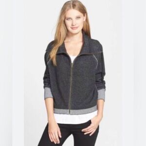 EILEEN FISHER - Plaited Organic Cotton Funnel Neck Full Zip Jacket Sweater S